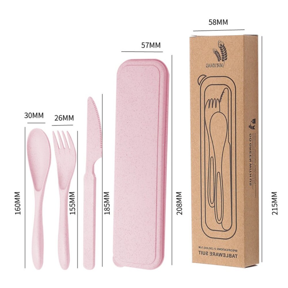 NEW Wheat Straw Reusable Portable Dining Set | Pink